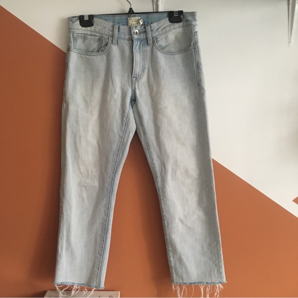 Light Wash Club Monaco Denim Straight Leg Cropped Fringe Bottom Regular Rise